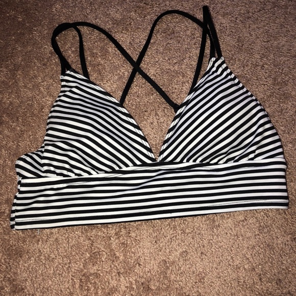 black and white striped bathing suit top